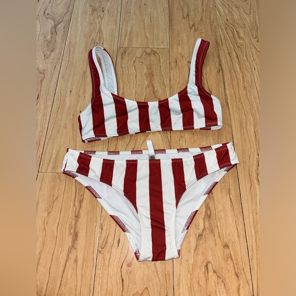 Solid and striped red and white bikini set